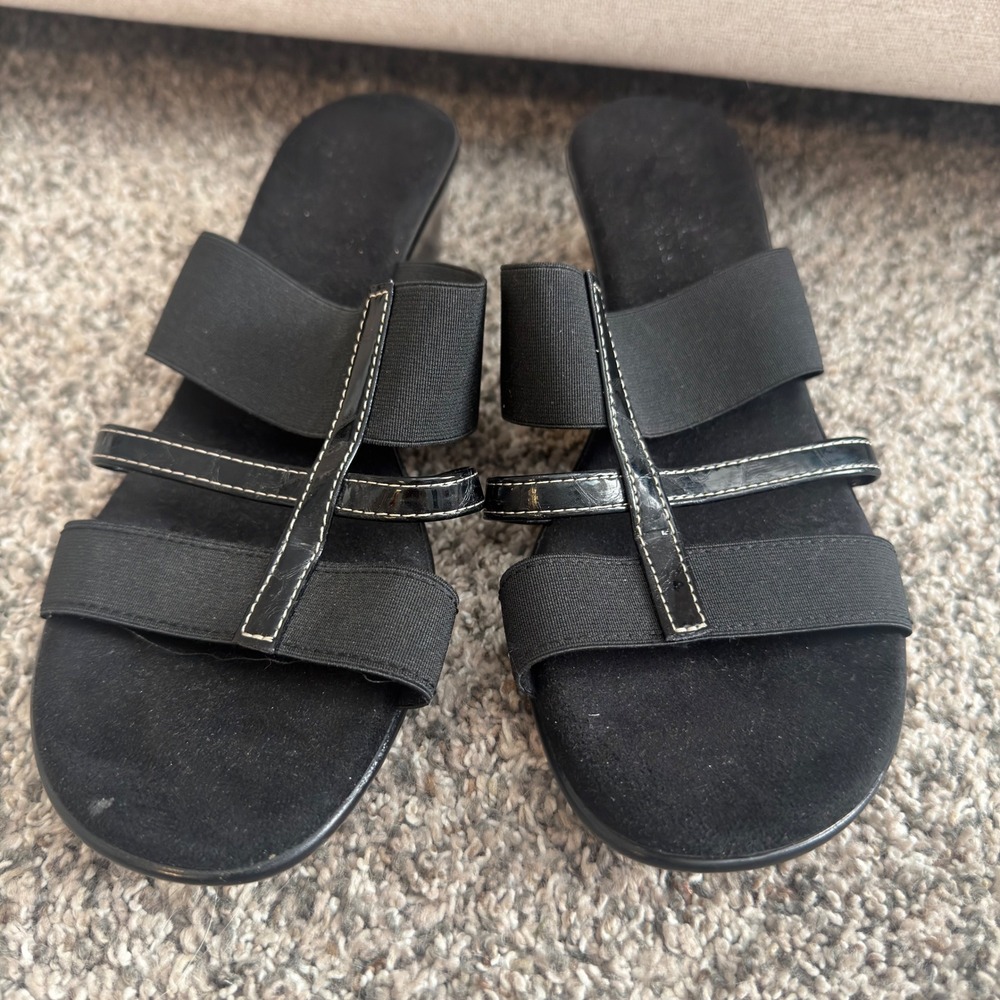 Made in Italy Womens Black Elastic Patent Wedge Sandals Slides Size 8.5